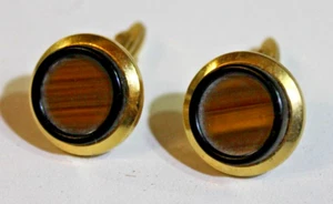 Men's Vintage 70's Round Cufflinks Made in W Germany Gold Tone Woodgrain Exclnt - Picture 1 of 11