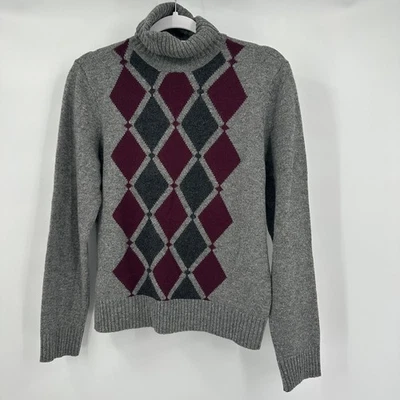 DKNY Womens Turtleneck Sweater Size M Lambswool Argyle Old Money Quiet Luxury - Image 1 of 4