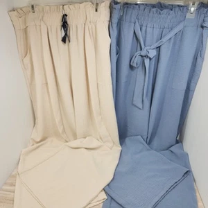 2 Pair Women's Wide Leg Pants W/ Pockets High Waist Adjustable Knot Loose Fit - Picture 1 of 9