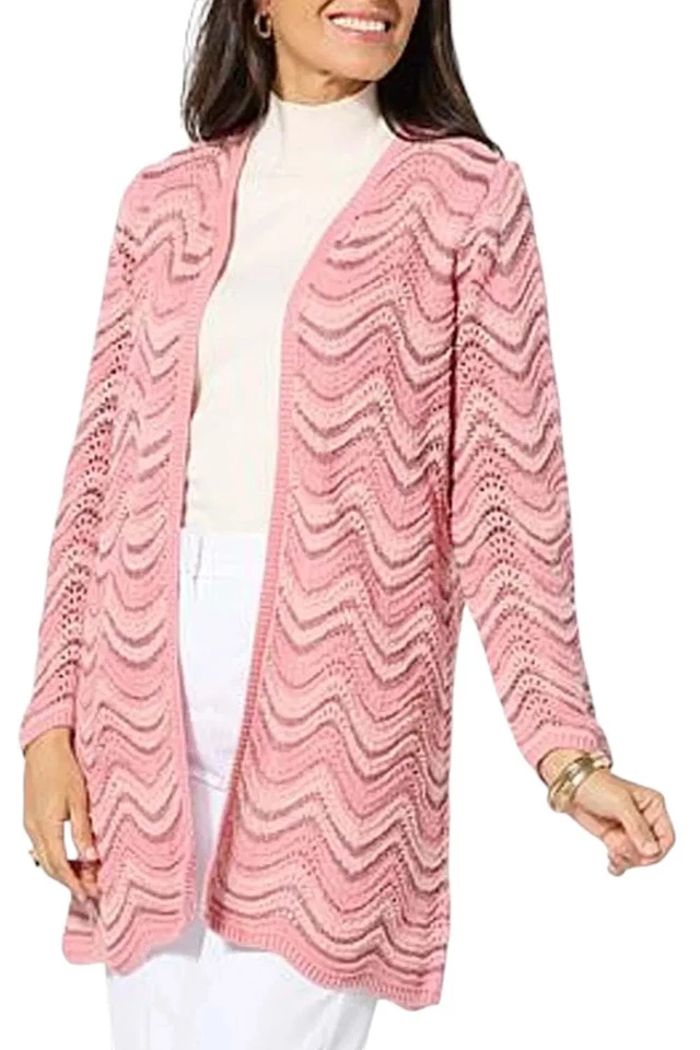 Jaclyn Smith Women's Pointelle Metallic Knit Cardigan Apricot Combo - Image 1 of 1
