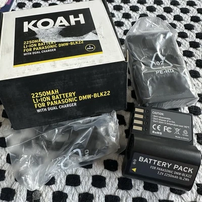 Paquete de 2 baterías Koah 2250 mAh y cargador LCD USB-C doble para Panasonic DMW-BLK22 Foto 1 de 4