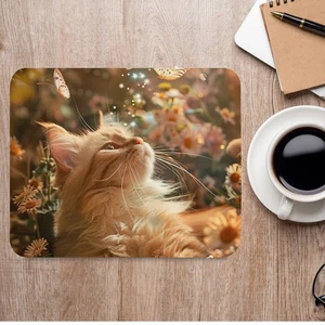 Orange Cat Butterfly Floral Mouse Pad Cottagecore Fantasy Vintage Style Desk Mat - Picture 1 of 5