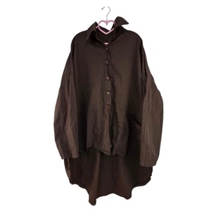 Saga Italy Oversized Brown Slouch Pockets Button Up OS Lagenlook High Low Tunic - Picture 1 of 6