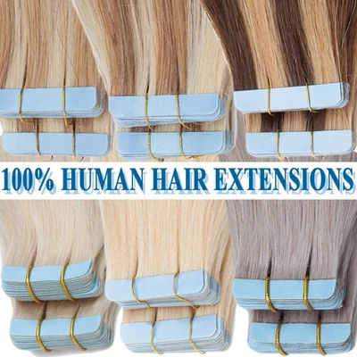 LIQUIDACIÓN 100% Cinta Remy Real en Extensiones de Cabello Humano Trama de Piel Invisible 20 PIEZAS Foto 1 de 4