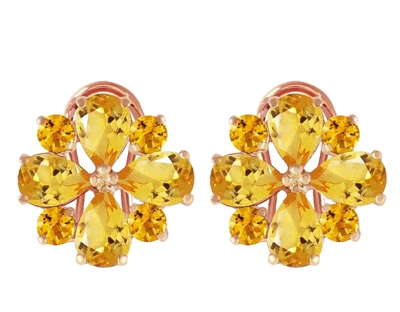 🎁 Solid 10K Rose Gold Natural Yellow Citrine Cluster Earrings Gift for Women - Image 1 of 4