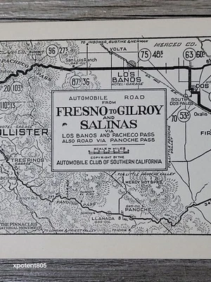 Mapa AAA 82 Antiguo Fresno Salinas Gilroy Automobile Club of Southern California Años 20 Foto 1 de 4