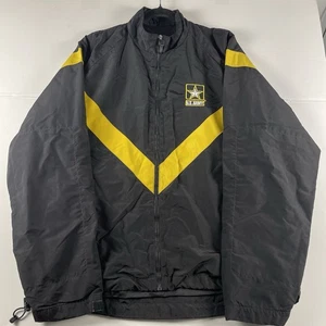 Chaqueta cortavientos vintage del ejército de Estados Unidos a rayas doradas negra con cremallera para hombre talla grande Y2K - Imagen 1 de 7