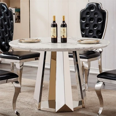 Mesa de comedor de 47" mesa de cocina de mármol sintético y base de acero inoxidable Foto 1 de 4