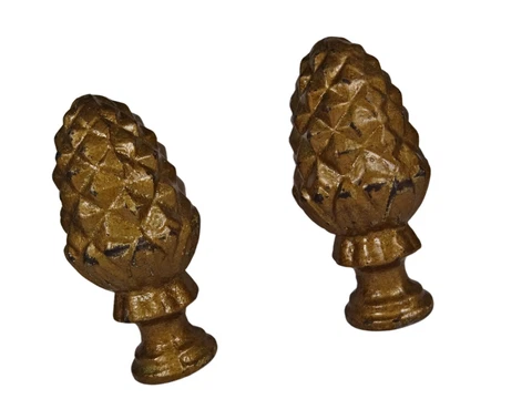 PAIR ANTIQUE ARCHITECTURAL IRON PINE CONE STAIRWELL FINIAL STAIRCASE 19TH CT Cover