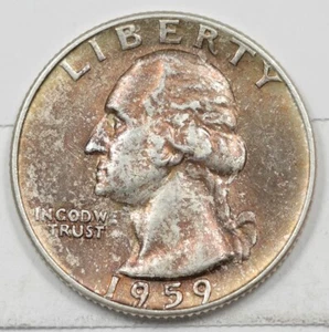 US 1959-D Washington Quarter 90% Silver Gem Bu Beautiful Deep Orange Toning U184 - Picture 1 of 2