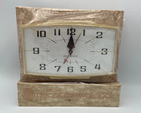 Vintage MID CENTURY General Electric GE Wall Clock Yellow Plastic #2153 Cover