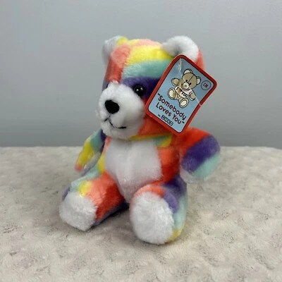 Swib Rainbow Teddy Bear Plush Stuffed Animal Somebody Vintage 1984 Purple Yellow - Image 1 of 4
