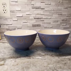 Pier 1 Cosmos Cereal Bowl, Lavender/Blue with Tan Circles, Stoneware Set of 2 - Picture 1 of 7