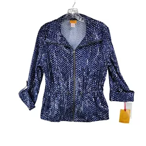 Ruby Rd Shimmery Blue Scales Embellished Lightweight,Full Zip Jacket Size 10 NWT - Picture 1 of 10
