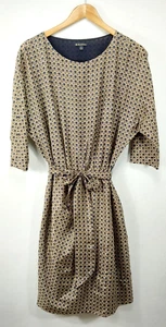 Brooks Brother Kimono Dress 6 100% Silk Black Beige Faux Wrap Basket Weave Print - Picture 1 of 11