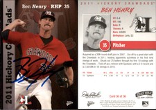 Ben Henry Signed 2011 MultiAd Hickory Crawdads #30 Card Auto AU