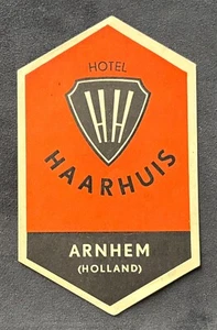 Hotel HH Haarhuis Arnhem Holland Colorful Red Hexagon Shaped Luggage Label - Picture 1 of 2