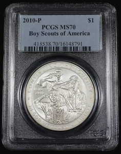 2010 P BOY SCOUTS OF AMERICA UNCIRCULATED SILVER DOLLAR PCGS MS70 # 16148791 - Picture 1 of 2