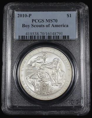 2010 P BOY SCOUTS OF AMERICA UNCIRCULATED SILVER DOLLAR  PCGS MS70 # 16148791 - Image 1 of 2