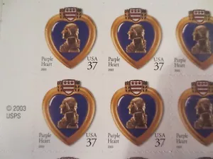 Doc Scott #3784 Purple Heart War Medal 37¢ Sheet of 20 2003 MNH XF - Bild 1 von 7