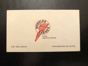 Tarjeta de visita vintage WHEELER BARNES FOOD MANUFACTURERS MINNEAPOLIS, MN Z8087 - Imagen 1 de 2