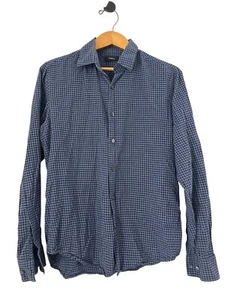 Theory Mens Shirt Size M Blue Checkered Button Down Long Sleeve Cotton Spread - Picture 1 of 7