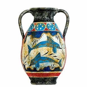 Ancient Greek Minoan Amphora Handmade Ceramic Pottery Vase Fresco Dolphins - Picture 1 of 5