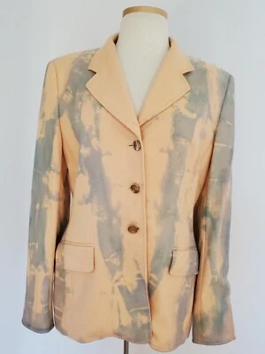 Chaqueta blazer vintage de cachemir Escada azul melocotón púrpura rosa gris tie dye 8 10 L Foto 1 de 4