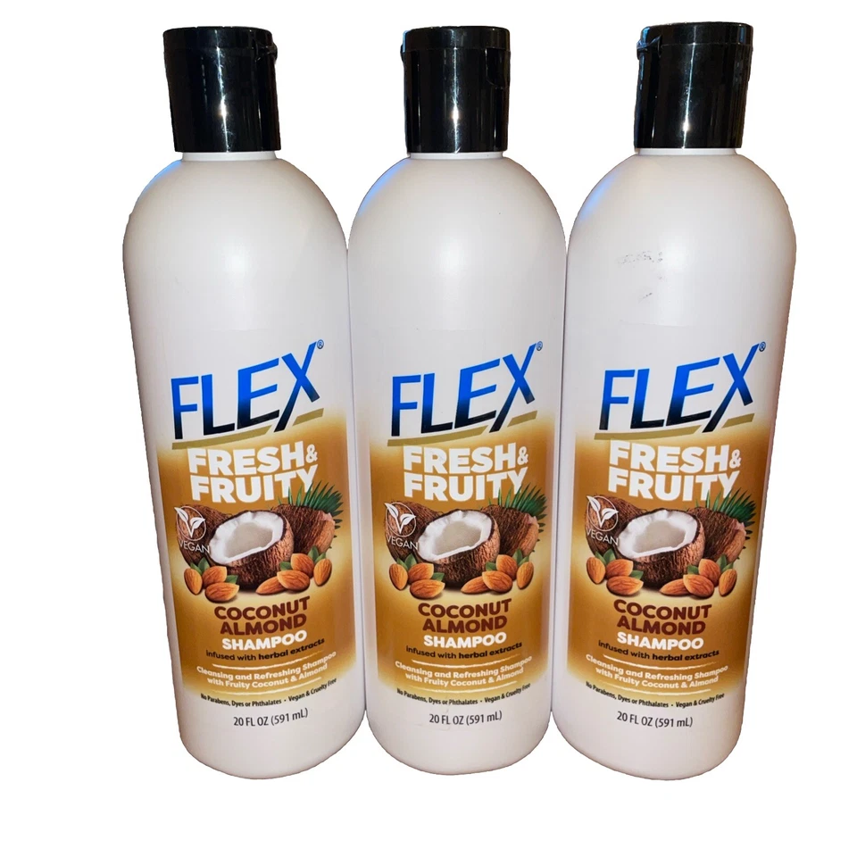 Champú Flex Fresco y Frutado Coco Almendras Lote de 3 20 OZ Cada Nuevo Foto 1 de 1
