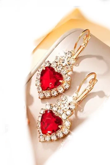 Gold plated simulated Ruby Drop Earrings - Image 1 of 1