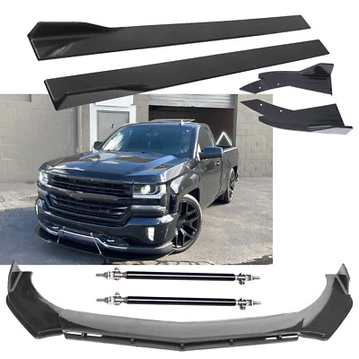 Carbon Fiber Front Bumper Lip Splitter/Side Skirt/Strut Rod For Chevy Silverado Foto 1 de 4