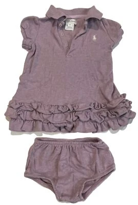 Ralph Lauren Light Purple Ruffle Logo Polo Dress & Bloomers Set Baby Girl 9M - Image 1 of 4