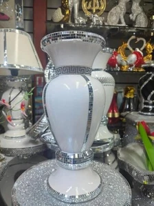Weiße Kristall Keramik Spiegel Mosaik Vase - 40H CM, elegantes Dekor Ornament - Bild 1 von 1