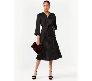 Scoop Women's Blouson Sleeve Belted Waist Pleated Oversized Midi Dress Size S - Picture 1 of 5