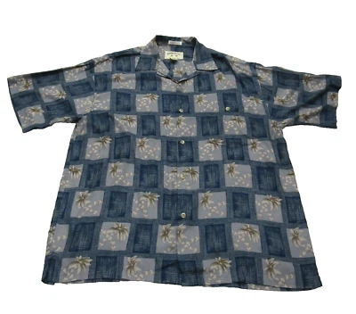 Camisa Hawaiana Bamboo Cay Para Hombres Grande Azul Gris Manga Corta Abotonada 100% Rayón Foto 1 de 4