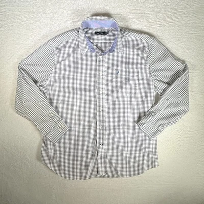Nautica Men's Dress Shirt White Black & Blue Checkered Grid Pattern XXL Preppy - Image 1 of 4