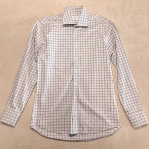 Stenstroms Mens Fitted LS Button Shirt Sz.15 3/4 40 Blue Brown Plaid Two Fold... - Picture 1 of 12
