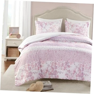  Juego de funda nórdica Queen, romántica floral y cachemira, funda nórdica lisa F/Q rosa Foto 1 de 4