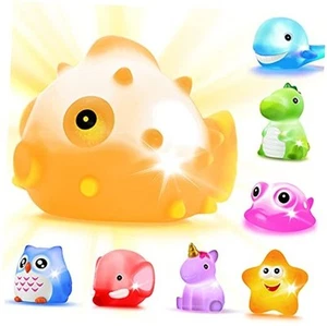 Bath Toys, 8 Pcs Light Up Floating Rubber Animal Toys Set, Flashing Color - Picture 1 of 7