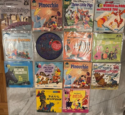 Lot of 14 Disney 45 Record Picture Books - Pinocchio - Three Little Pigs - Image 1 of 4