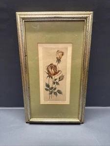 VINTAGE SIGNED TJITSKE ELISABETH TIELE-MODDERMAN HAND COLORED ETCHING ets Rozen - Picture 1 of 13