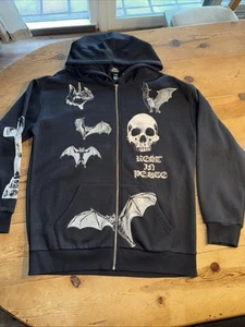 Y2K Social Collision Hoodie Black Skull Rest in Peace Dark Illusions Bat MEDIUM - Picture 1 of 11