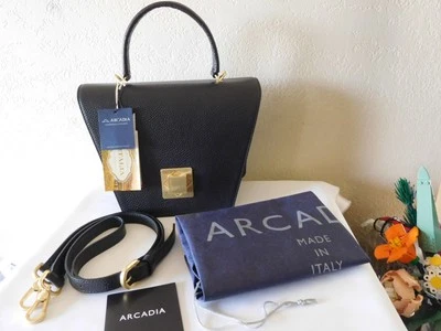 New Arcadia Black Trapeze Medium Satchel with Gold Accents Crossbody Handbag - Image 1 of 4
