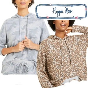 Two Hippie Rose Hoodies Gray Camo and Animal Print Size XS - Picture 1 of 12