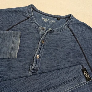 Camisa Todd Snyder Henley Para Hombre M Azul Cambray 3 Botones Manga Larga Transpirable - Imagen 1 de 7