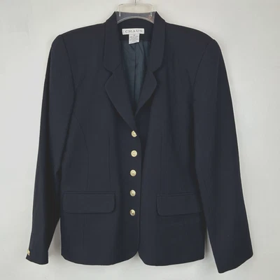 Blazer de lana vintage para mujer 10 botones dorados azul marino Preppy Academia clásico dinero antiguo Foto 1 de 4
