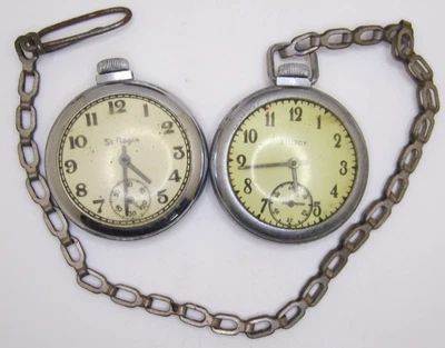 2 vintage pocket watches for parts/repair AS IS St. Regis & Sturdy one w chain - Image 1 of 4