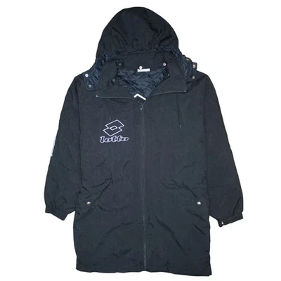 Cortavientos LOTTO AÑOS 90 con capucha cremallera completa grande negro Foto 1 de 4