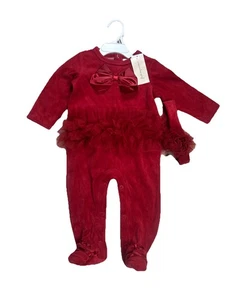 First Impressions Baby Mädchen 6-9M rot 2-teilig Einteiler Strampler Overall + Stirnband - Bild 1 von 8