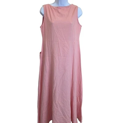 Pink Cotton Sleeveless Midi Dress with Pockets Casual Summer Sundress - Image 1 of 4